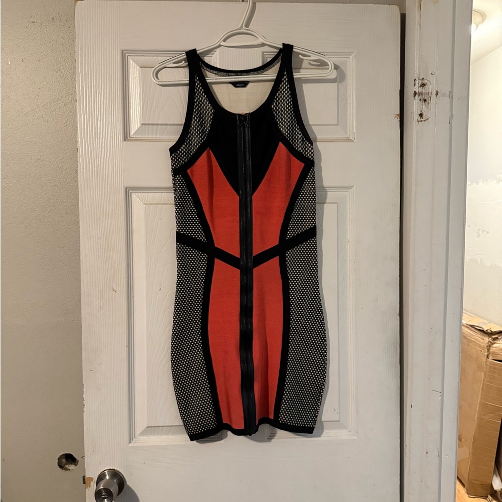 Bebe Black and White Textured Dress